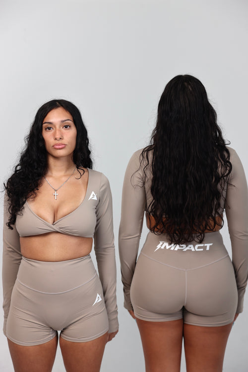 IMPACT Long Sleeve Set – Beige (Long Sleeve + Shorts)